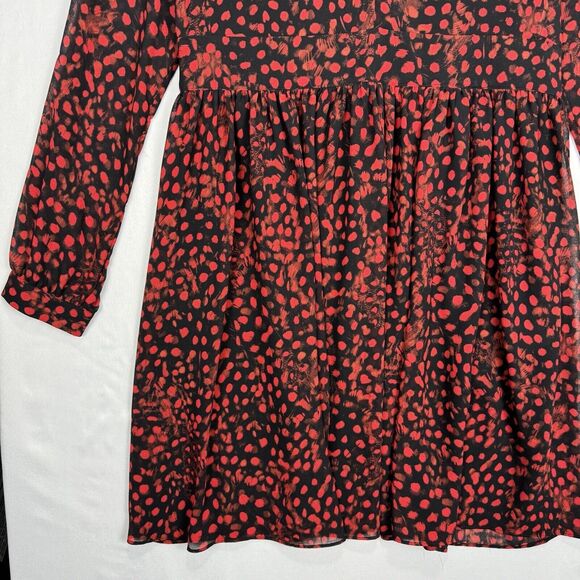 Michael Kors Chiffon Dress Black Red Size 12 Sheer Long Sleeve Lined Camisole - Picture 5 of 16